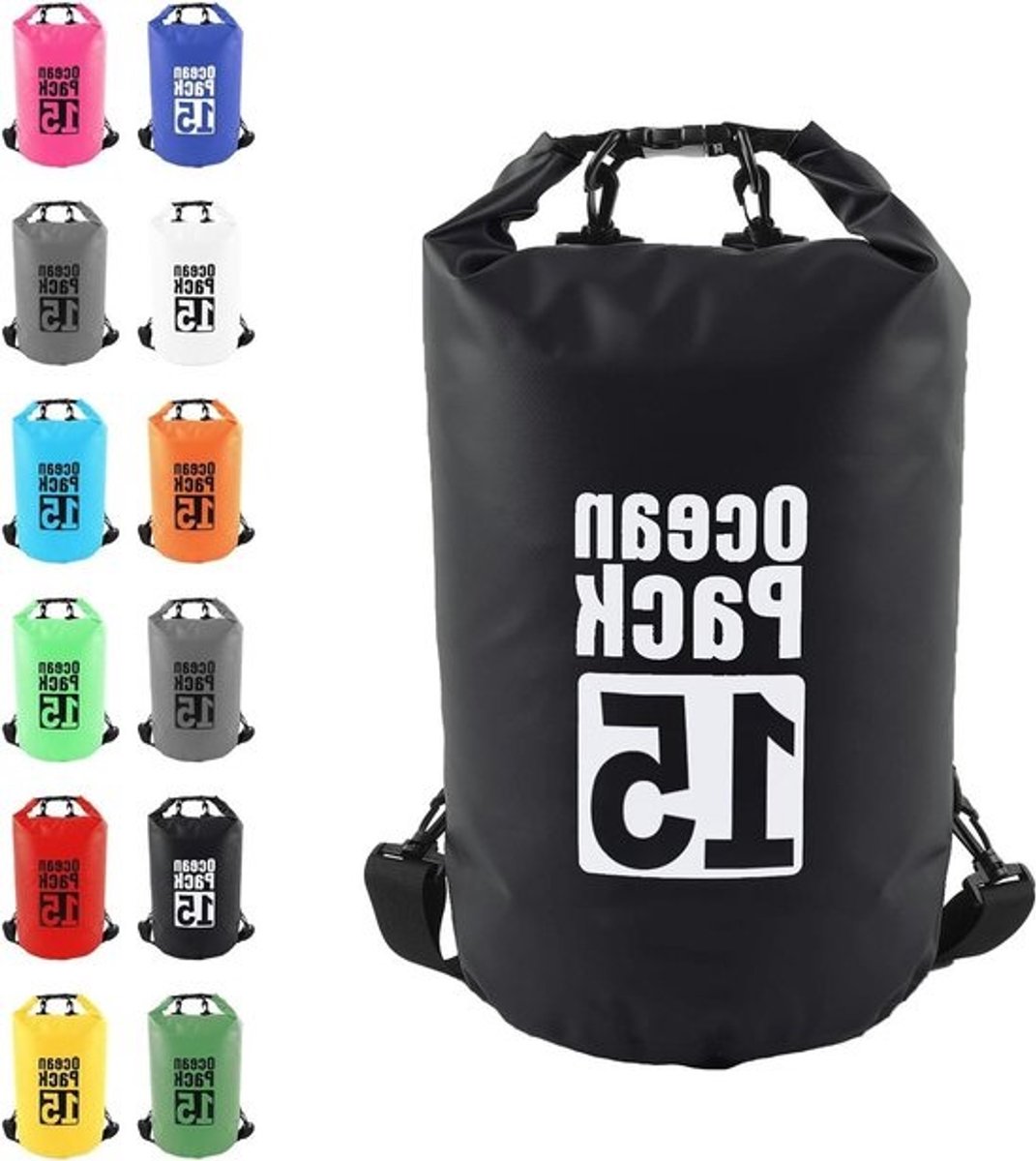 Waterdichte Droogzak - Zwemtas Outdoor - Spullen Droog Houden - Naadloze PVC Constructie - 15 Liter - Zwart