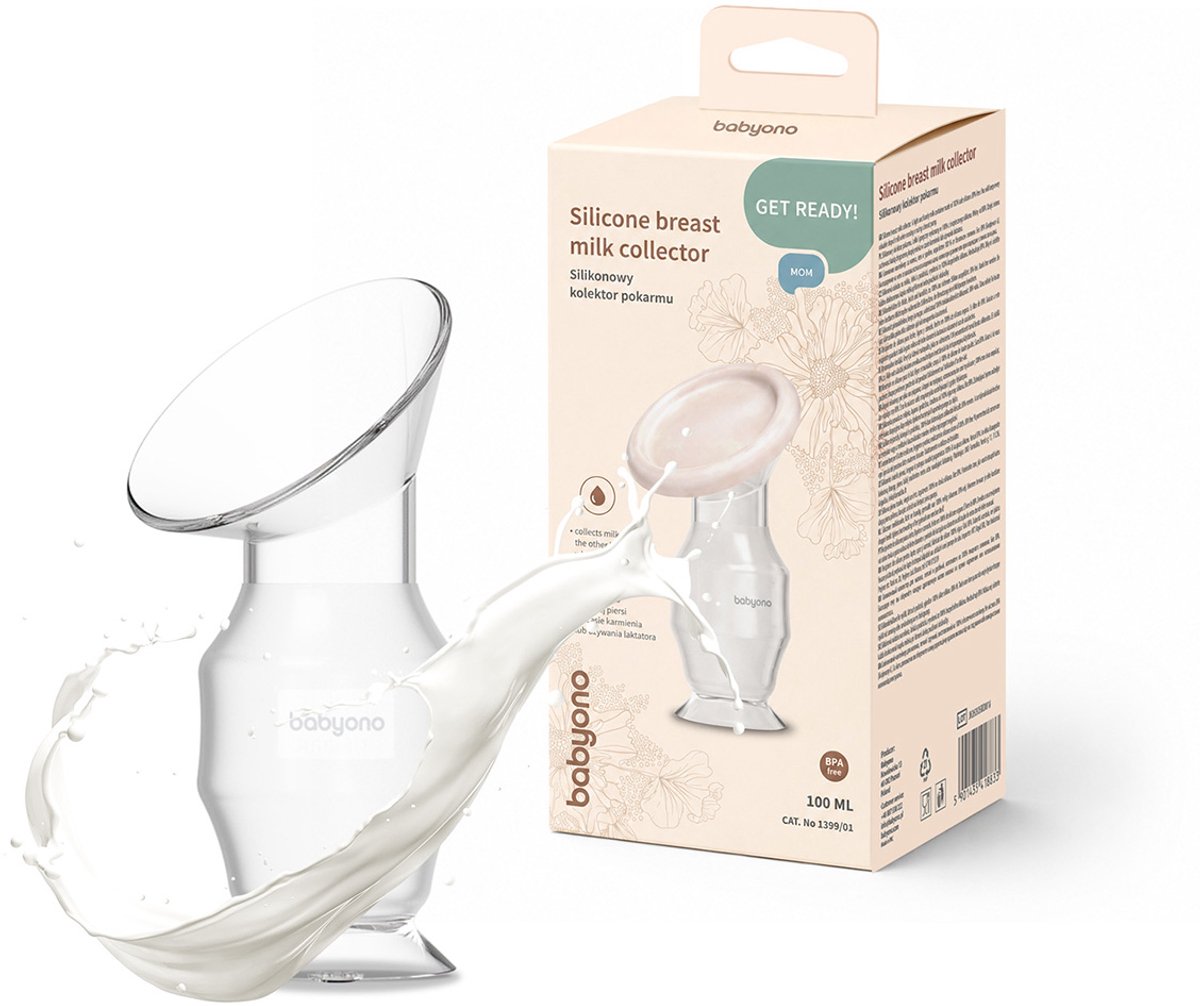 BabyOno Siliconen Melkopvanger 100 ml - Moedermelkcollector met Zuignap en Deksel - Siliconen Borstkolf voor Borstvoeding - Handsfree Melk Opvangen - BPA-vrij