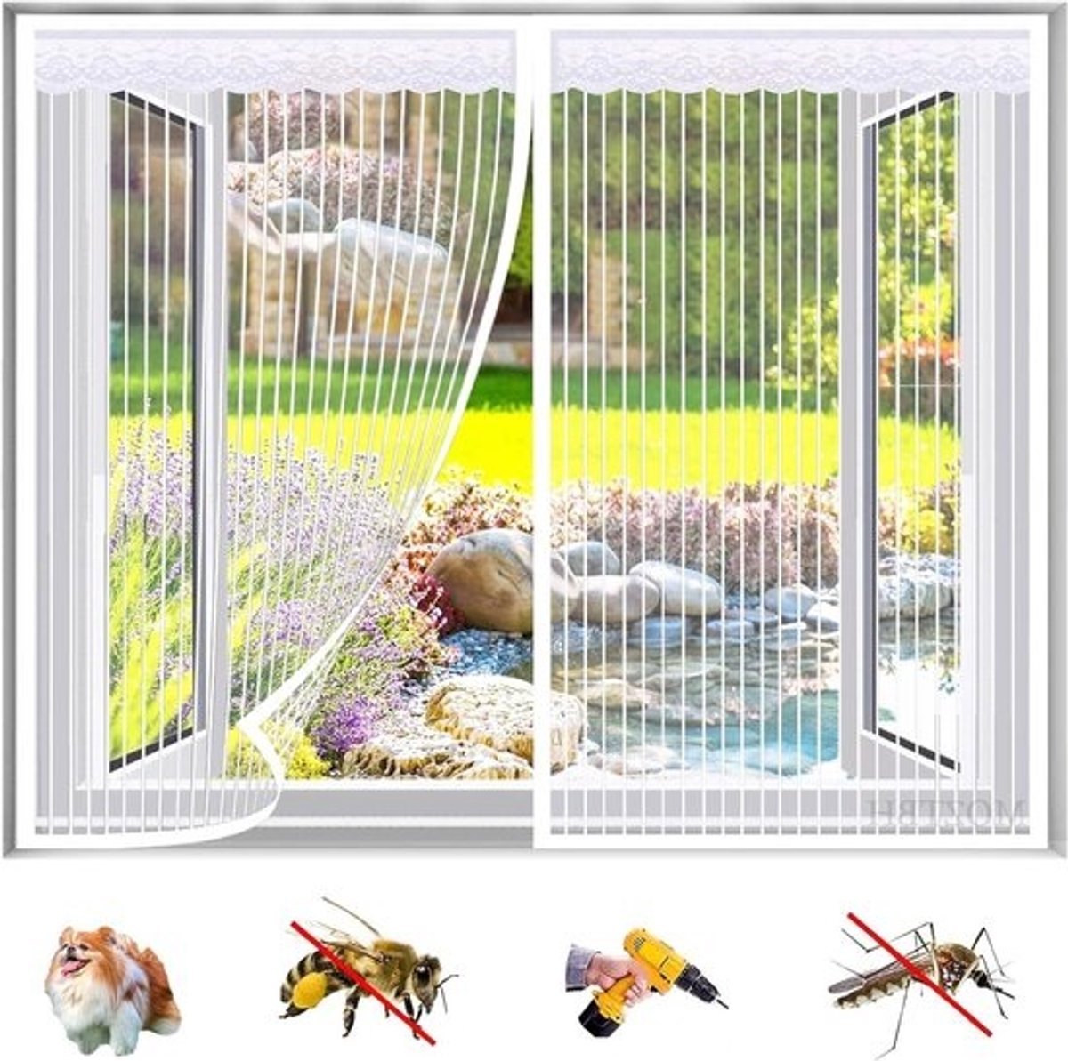 Magnetisch Vliegengaas - Muggennet Raam - Insecten Buiten Houden - Automatische Magneetsluiting - 115 x 150 cm - Wit