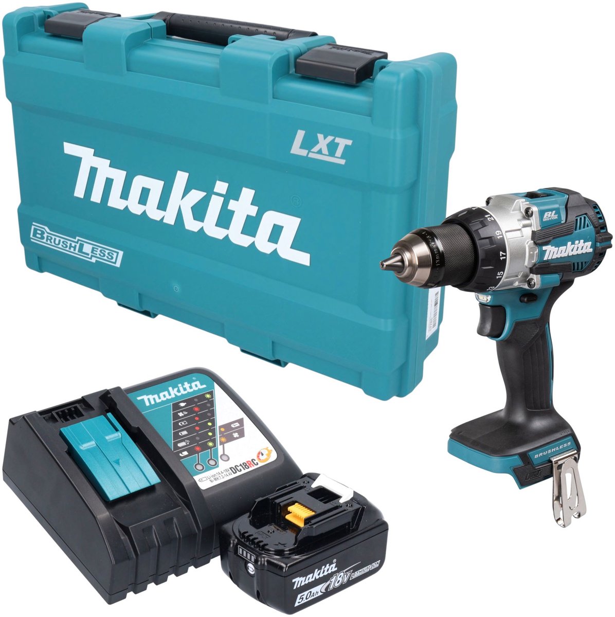 Makita DHP 489 RT1K accu-slagboormachine 18 V 73 Nm borstelloos + 1x accu 5,0 Ah + oplader + koffer