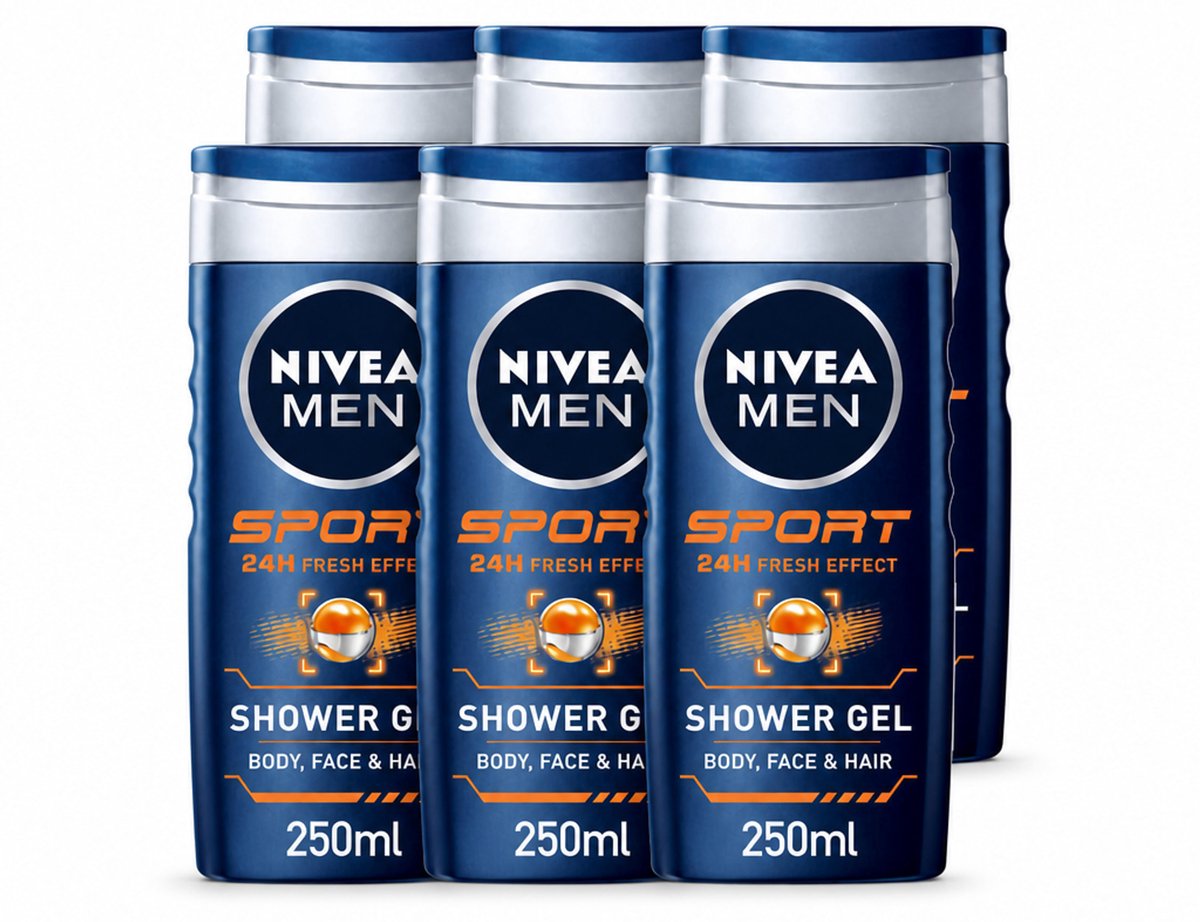 6 x NIVEA MEN – Douchegel – Sport – 250 ml - Voordeelverpakking - 6 stuks