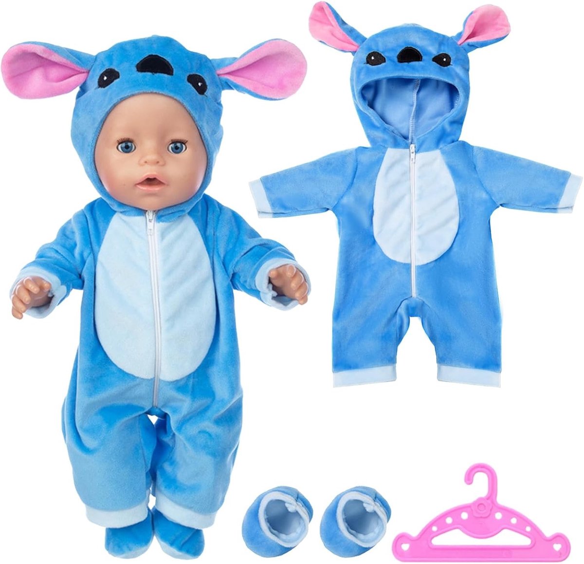 Kleding voor 35-45 cm Baby Poppen, Overalls met Hanger en Sokken, Blauwe Poppenoutfits voor Verjaardagscadeaus voor Meisjes