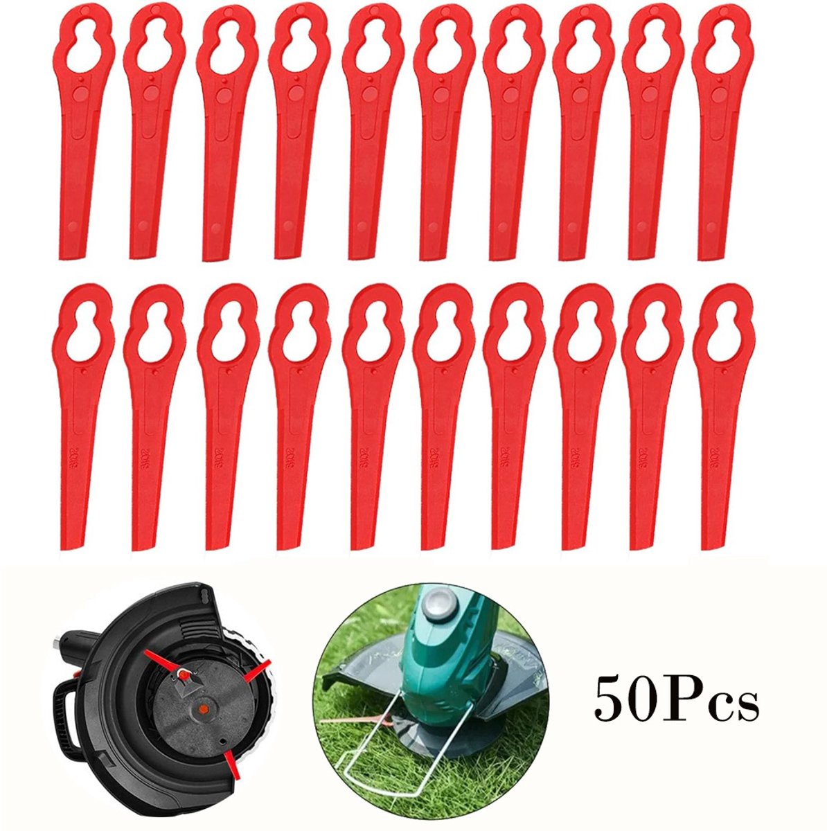 50 Stuks Kalebasvormig Maaimachine Plastic Messen Rood - Vervangingsmessen voor Grasmaaier Accessoires Set
