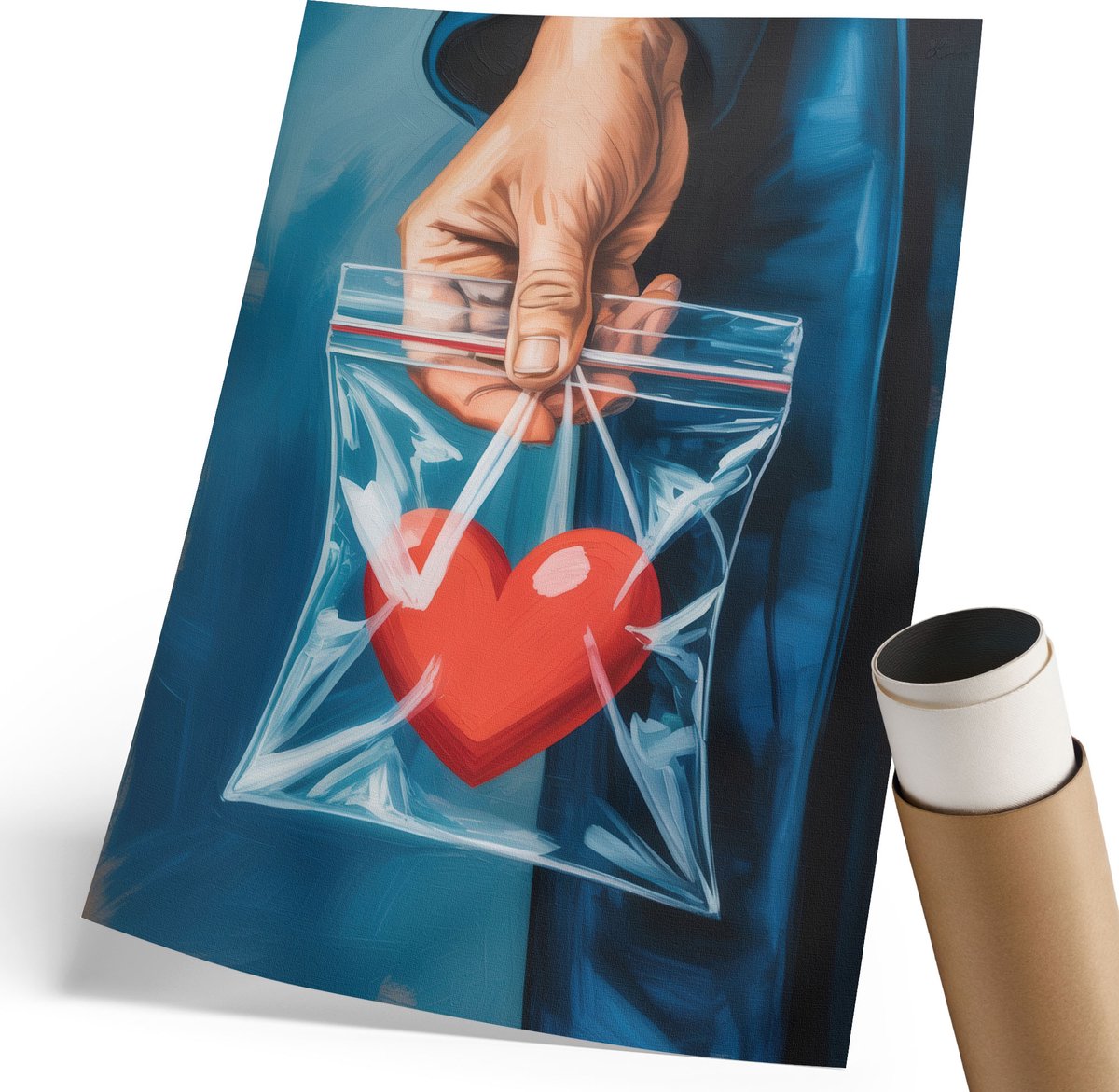 Coloray Polycanvas Wandposter - Hart In Een Zak, Schilderen - 210 x 297 mm - Blauw Poster - Rechthoek - Canvasposter - Woonkamer, Slaapkamer, Kantoor - Expressief