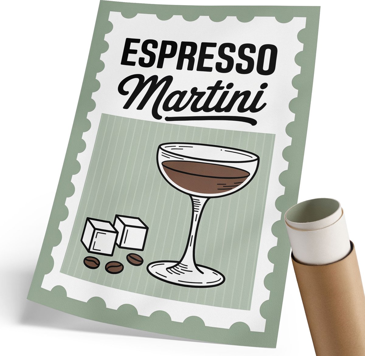 Coloray Polycanvas Wandposter - Espresso Martini, Illustratie - 210 x 297 mm - Wit Design - Rechthoek - Canvasposter - Woonkamer, Slaapkamer, Kantoor - Retro