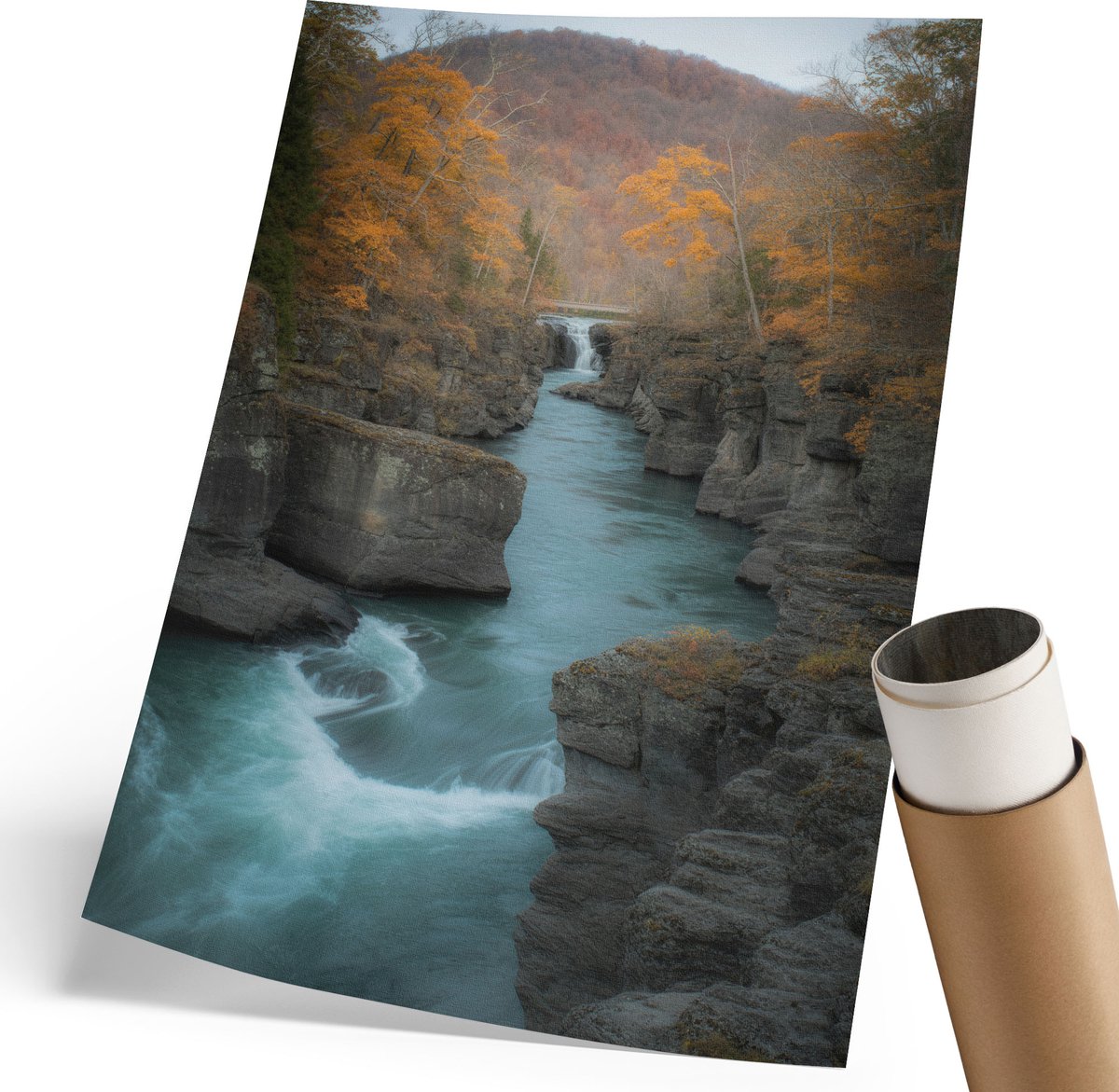 Coloray Polycanvas Poster - Herfstrivier, Fotografie - 210 x 297 mm - Turkoois Design - Rechthoek - Kunstposter - Woonkamer, Slaapkamer, Kantoor - Klassiek