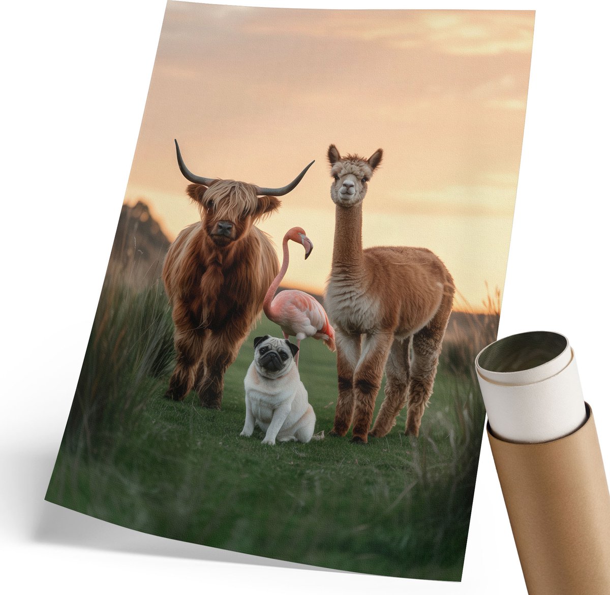 Coloray Polycanvas Poster - Dieren Samen, Fotografie - 210 x 297 mm - Bruin Illustratie - Rechthoek - Kunstposter - Woonkamer, Slaapkamer, Kantoor - Expressief