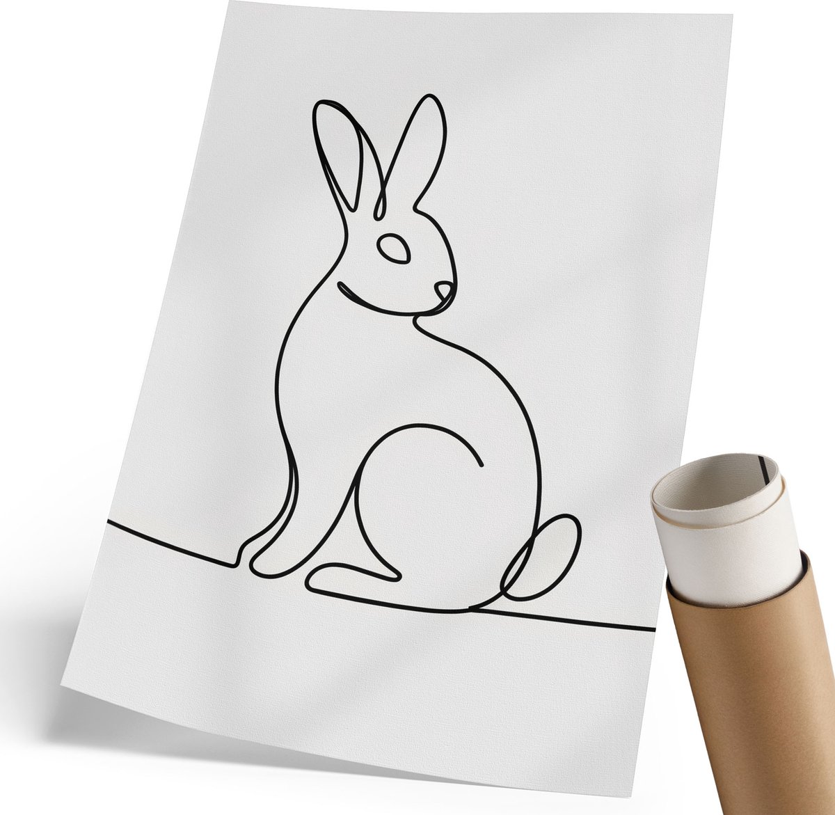 Coloray Polycanvas Poster - Konijnenomtrek, Lijntekening - 210 x 297 mm - Grijs Design - Rechthoek - Decoratieve poster - Woonkamer, Slaapkamer, Kantoor - Minimalist