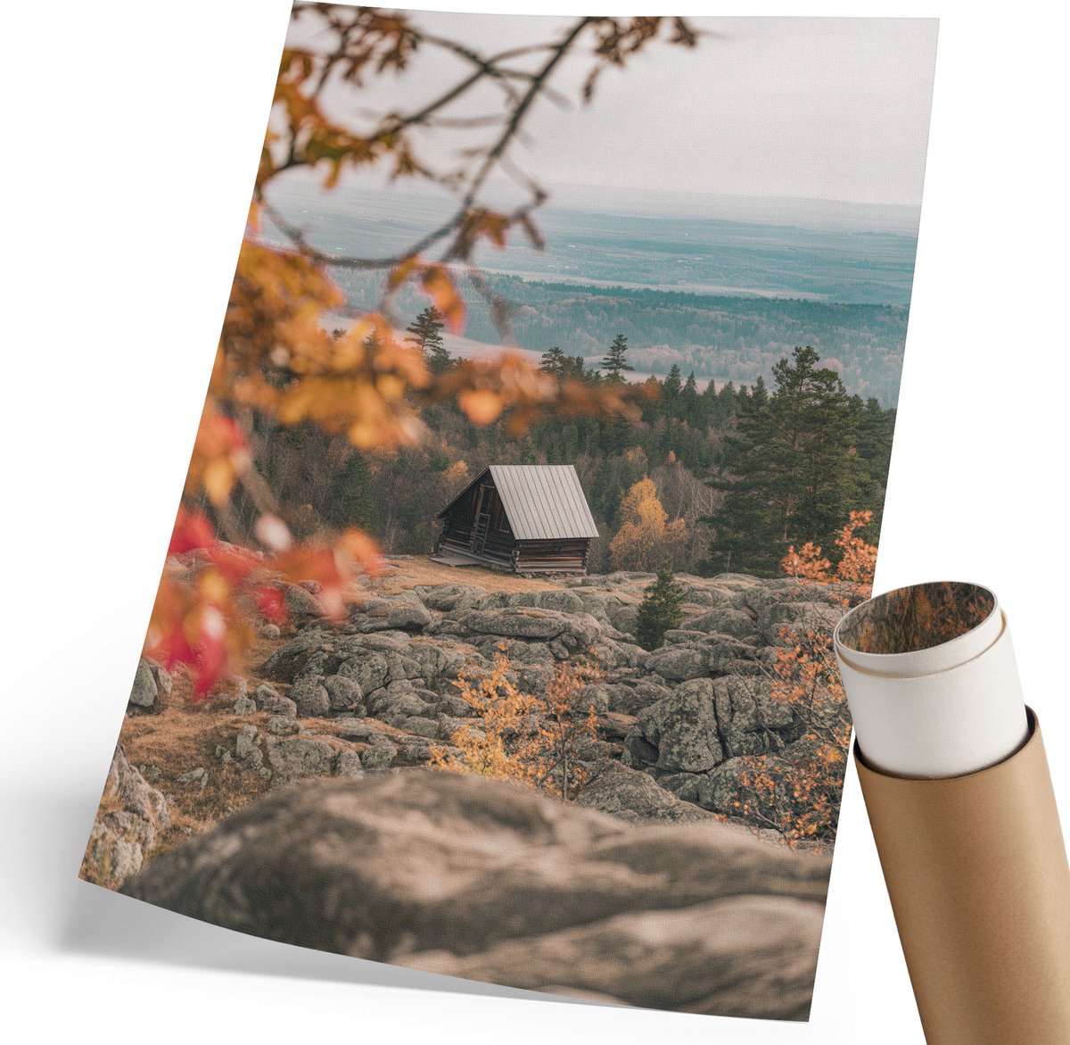 Coloray Polycanvas Wandposter - Herfstlandschap, Fotografie - 210 x 297 mm - Oranje Wandposter - Rechthoek - Muurkunst - Woonkamer, Slaapkamer, Kantoor - Rustiek