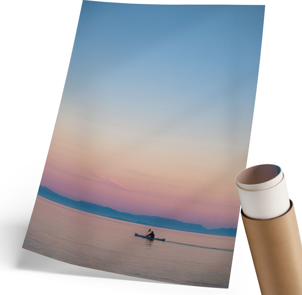 Coloray Polycanvas Wandposter - Kajakken En Zonsondergang, Fotografie - 210 x 297 mm - Blauw Patroon - Rechthoek - Canvasposter - Woonkamer, Slaapkamer, Kantoor - Minimalist
