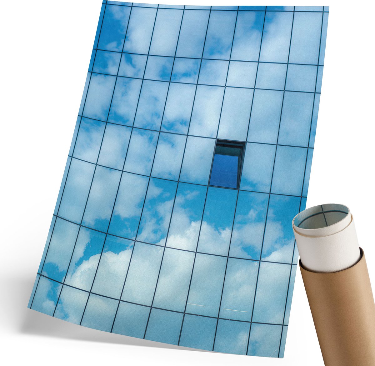 Coloray Polycanvas Poster - Glazen Gevel, Fotografie - 210 x 297 mm - Blauw Design - Rechthoek - Muurdecoratie - Woonkamer, Slaapkamer, Kantoor - Modern