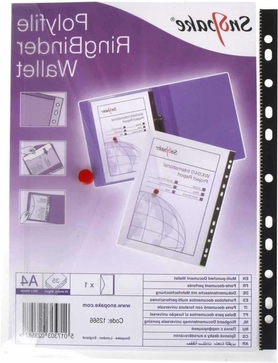 Ringband Wallet A4 - Inststeekhoezen Map - Documenten Organiseren - Translucent Polypropyleen - 220 x 305 mm - Helder/Smoke