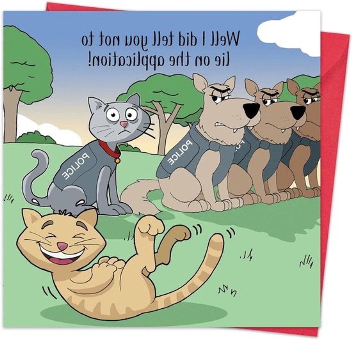 Grappige Wenskaart - Humorkaart Leeg - Verjaardag Vieren - Kat en Hond Politiegrap - 163mm x 163mm - Gekleurd