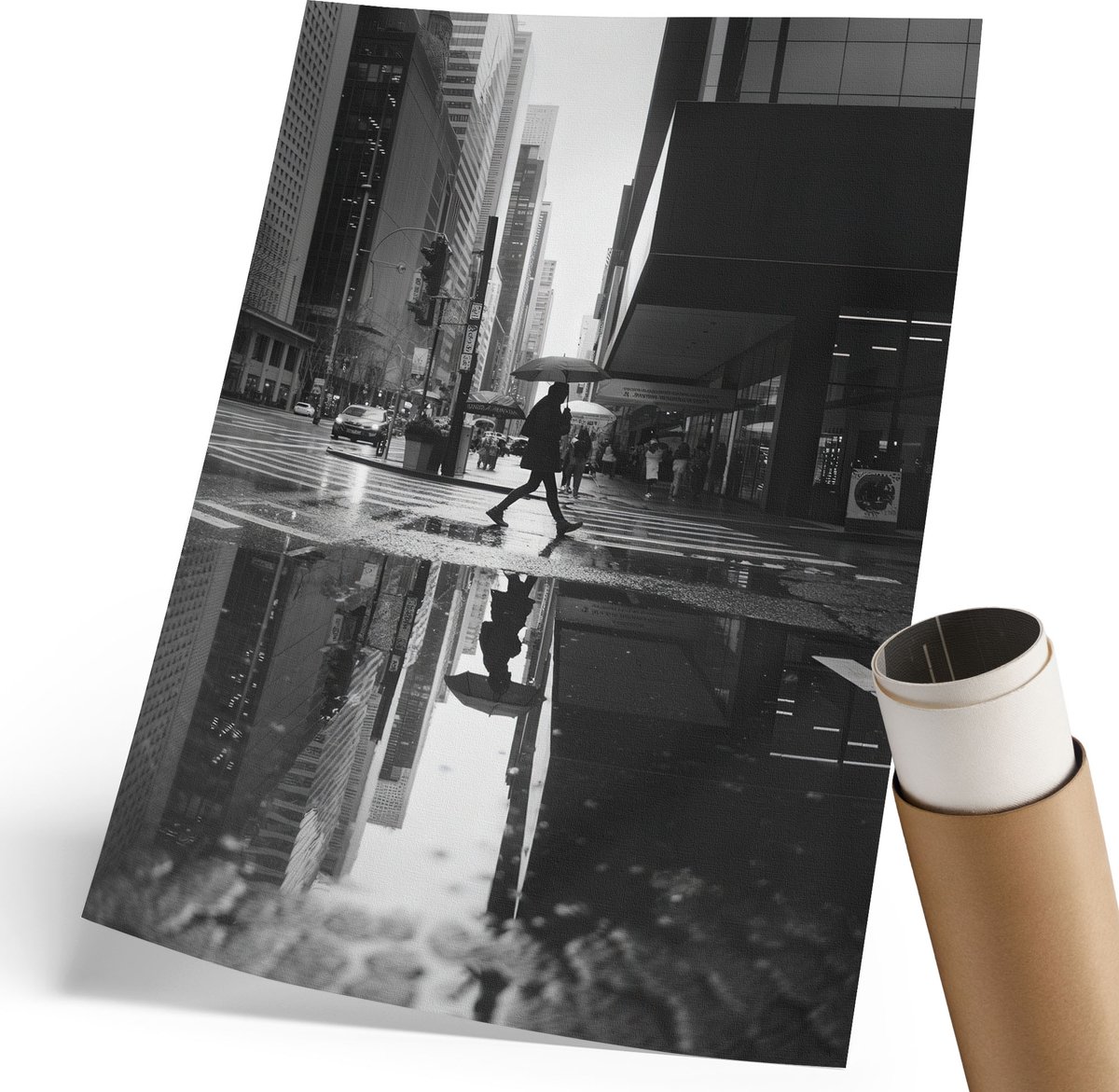 Wallfluent Polycanvas Poster - Luchtfoto, Fotografie - 297 x 420 mm - Zwart-wit Wandposter - Rechthoek - Wandkunst - Woonkamer, Slaapkamer, Kantoor - Modern