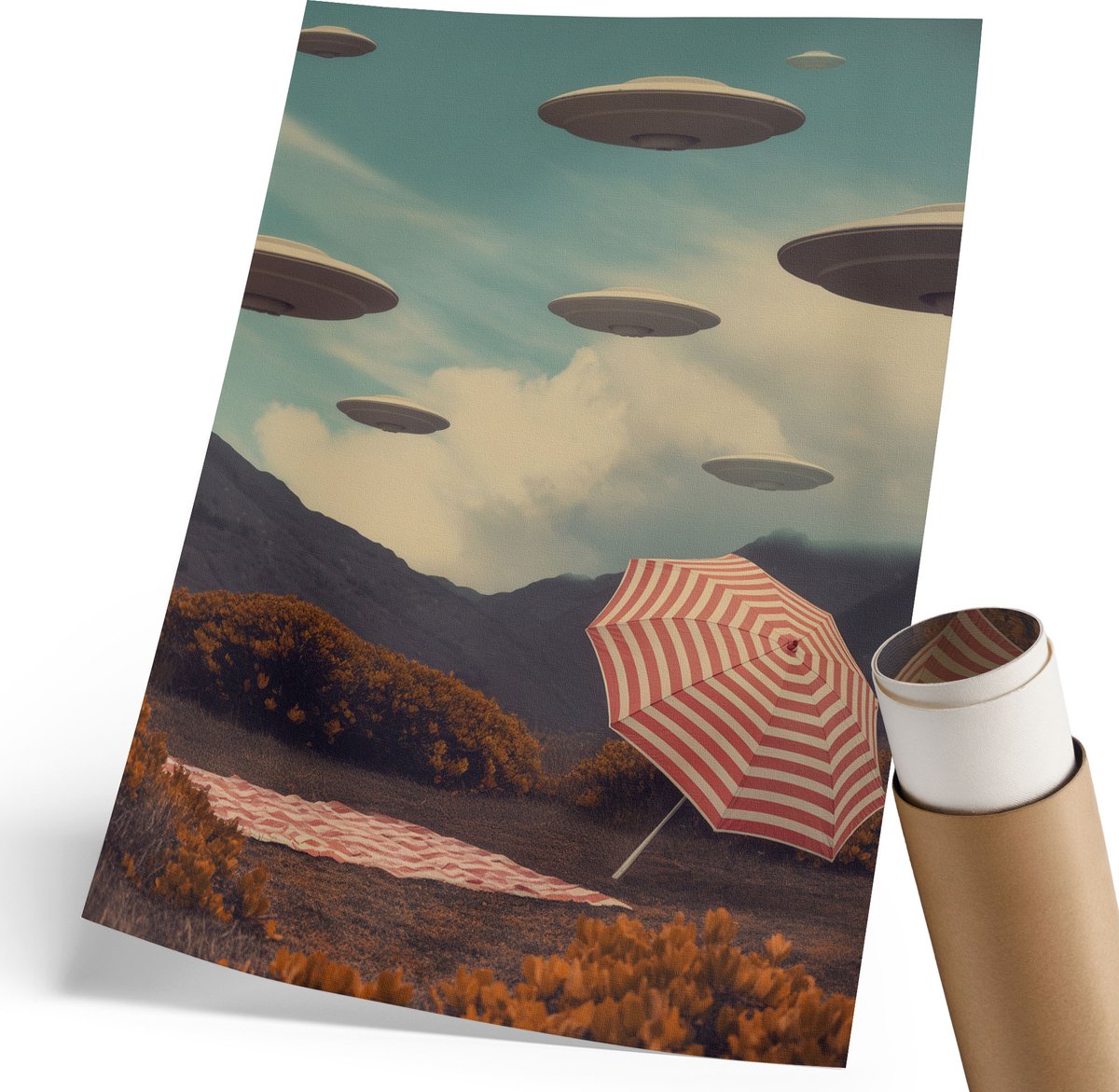 Wallfluent Polycanvas Wandposter - Minimalistische Golven, Illustratie - 420 x 594 mm - Blauw Decoratie - Rechthoek - Muurkunst - Woonkamer, Slaapkamer, Kantoor - Modern