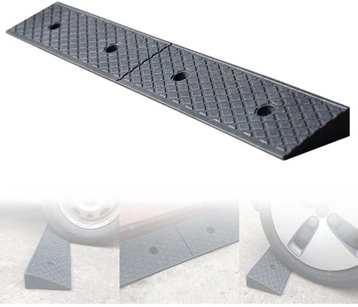 Drempelhelling Rubber - Stoeprand Oprijplaat - Rolstoel Gebruik - Antislip Gestructureerd - 100 x 17 cm - Zwart