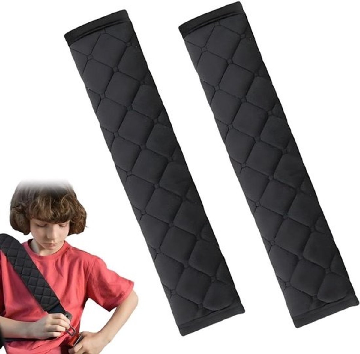 Autogordelkussens - Gordelhoes Set - Comfortabel Reizen - Zachte Schuimvulling - 2 stuks - Zwart