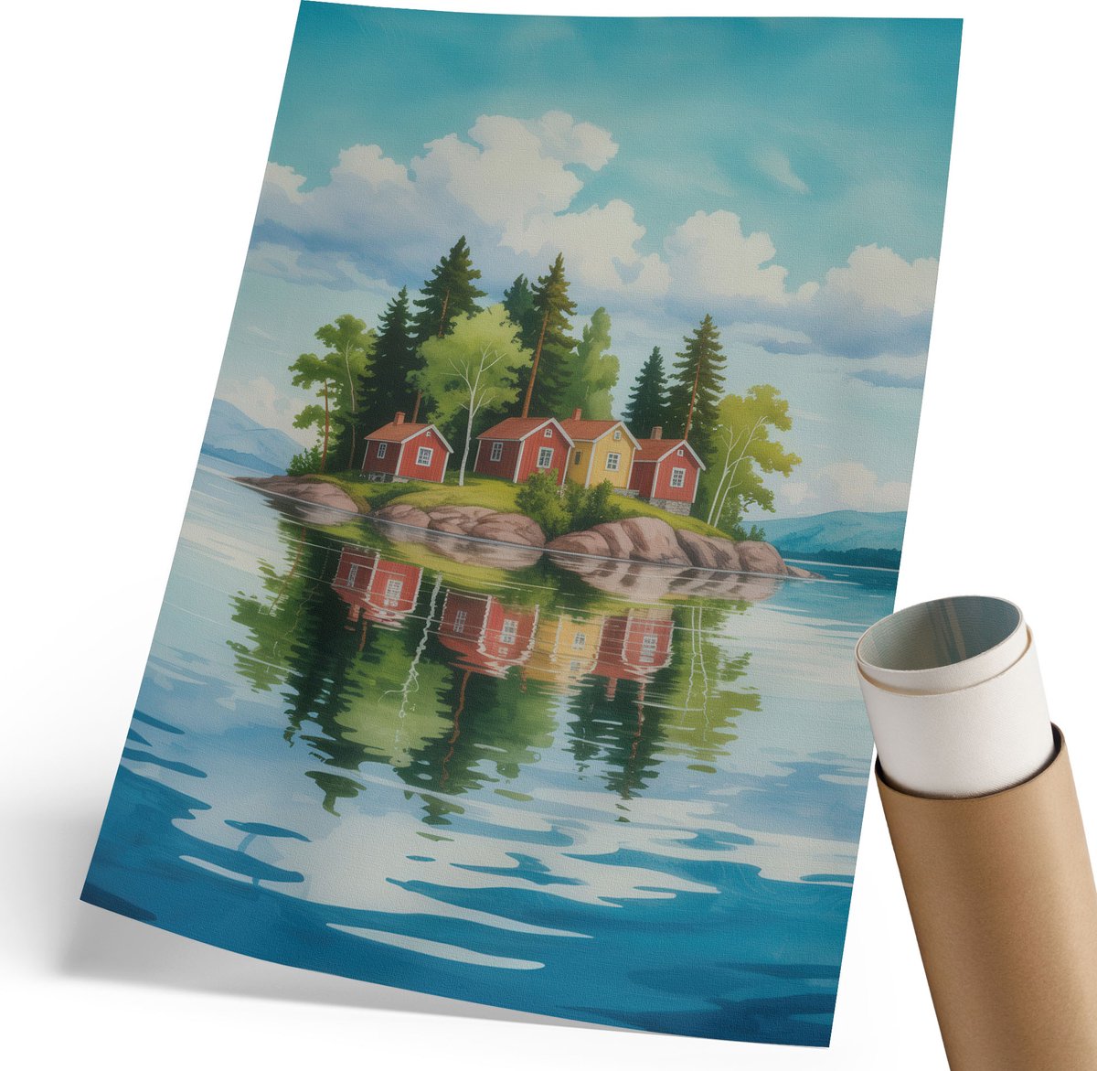 Coloray Polycanvas Wandposter - Eilandidylle, Schilderen - 210 x 297 mm - Blauw Poster - Rechthoek - Wandkunstwerk - Woonkamer, Slaapkamer, Kantoor - Klassiek