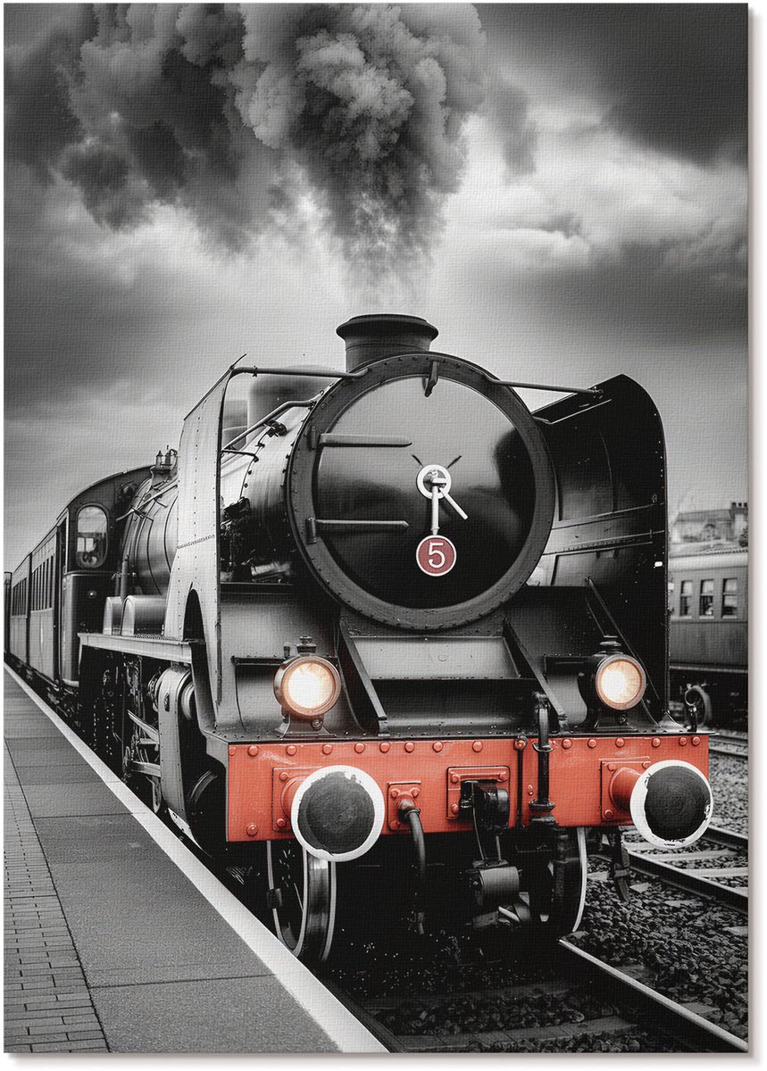 Tulup Polycanvas Wandposter - Stoomtrein, Fotografie - A4 - Zwart-wit Design - Rechthoek - Wandkunstwerk - Woonkamer, Slaapkamer, Kantoor - Industrieel