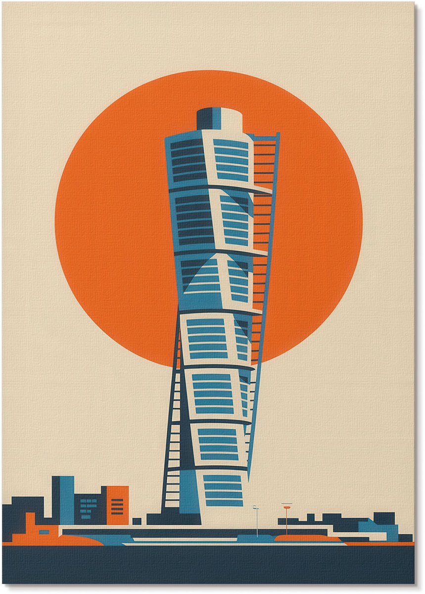 Tulup Polycanvas Poster - Moderne Wolkenkrabber, Illustratie - A4 - Oranje Motief - Rechthoek - Muurdecoratie - Woonkamer, Slaapkamer, Kantoor - Modern