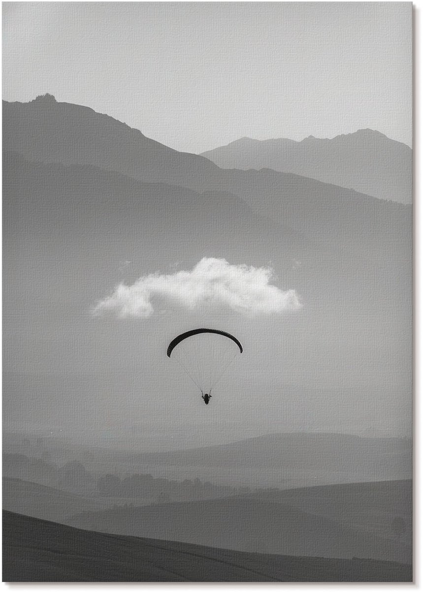 Tulup Polycanvas Wandposter - Paragliden In De Bergen, Fotografie - A4 - Grijs Decoratie - Rechthoek - Muurkunst - Woonkamer, Slaapkamer, Kantoor - Minimalist