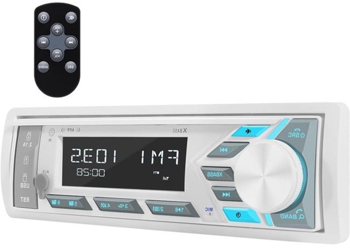 Marine Stereo Receiver - Boot Radio - Muziek Afspelen - Ingebouwde Bluetooth - Single Din - Wit