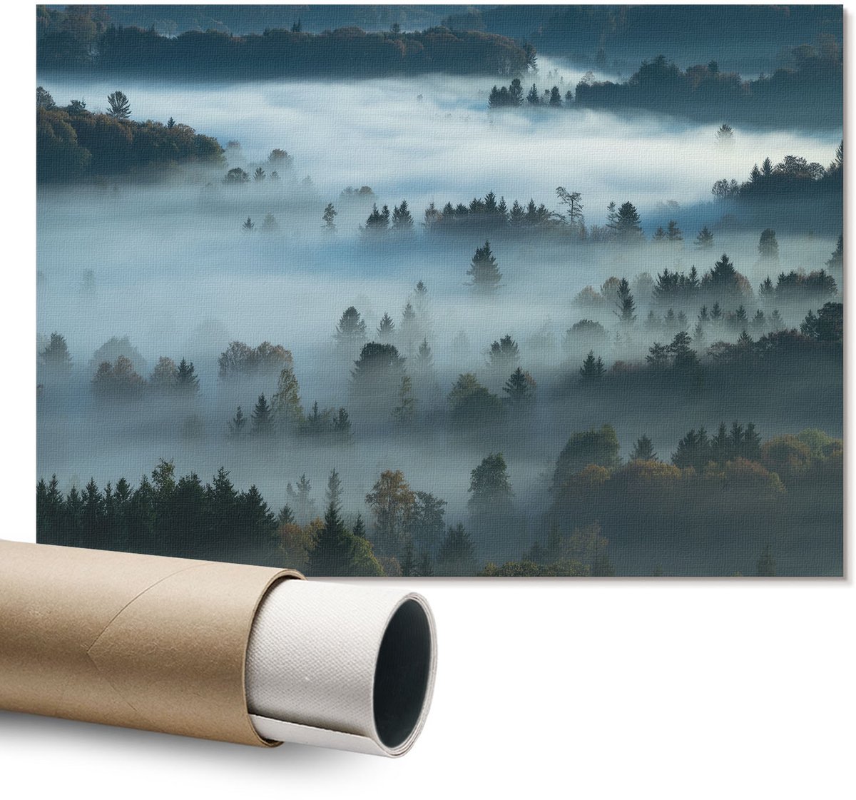 Coloray Polycanvas Wandposter – Mistige Natuur, Groen – A1 – Turkoois Kunstwerk – Rechthoek – Decoratieve Wandposter – Slaapkamer – Modern