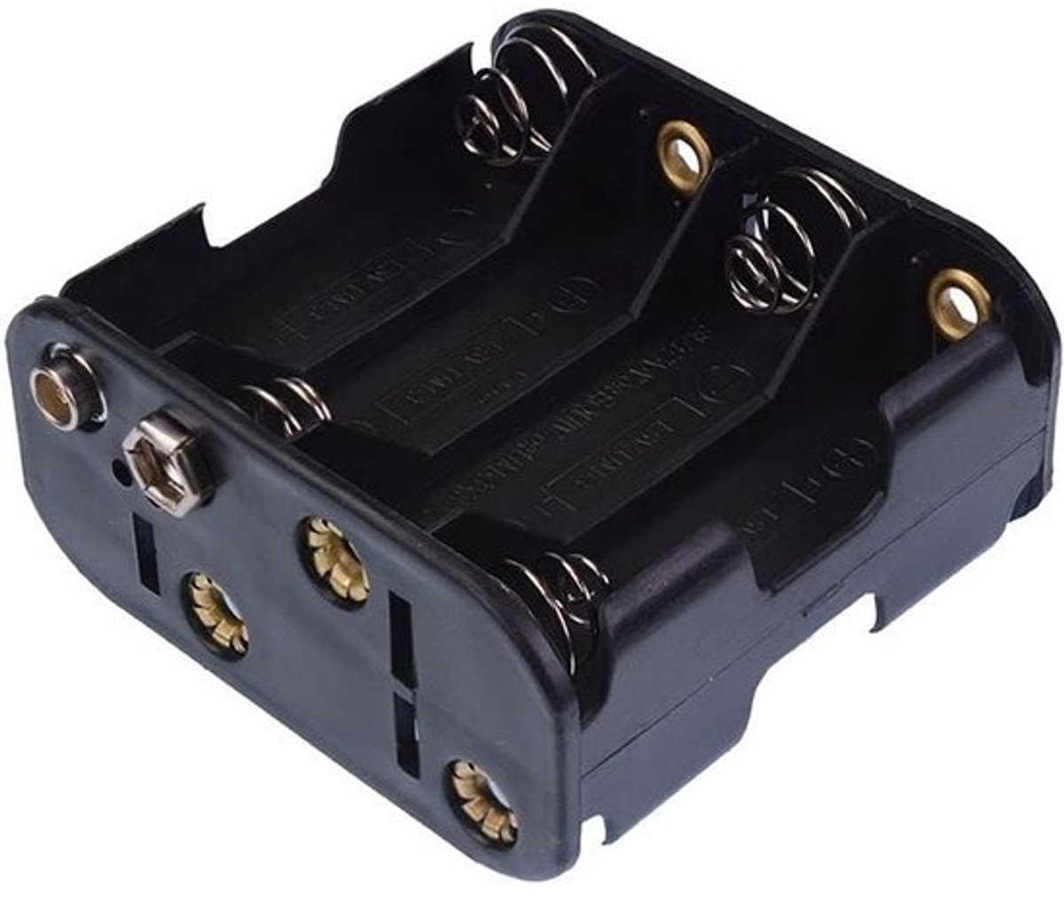 Batterijhouder - 8x AA Houder - Elektronica Projecten - Met Drukknoppen - 11cm Lengte - Zwart
