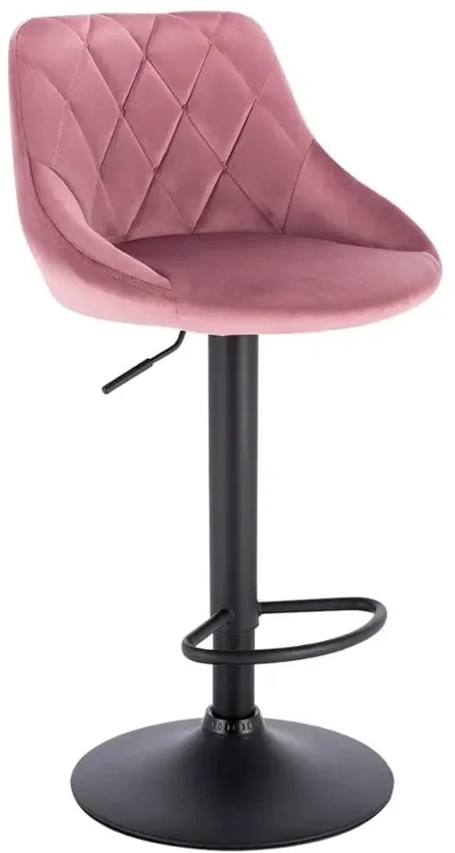 Klarven Barkruk Fluweel rose - Barkrukken Set van 2 - Barkrukken met Rugleuning - Barkrukken - Bar Stool - Kunstleer, Hoogte verstelbaar, 360 graden draaibaar, draagvermogen 100 kg - B50xd45xh31cm