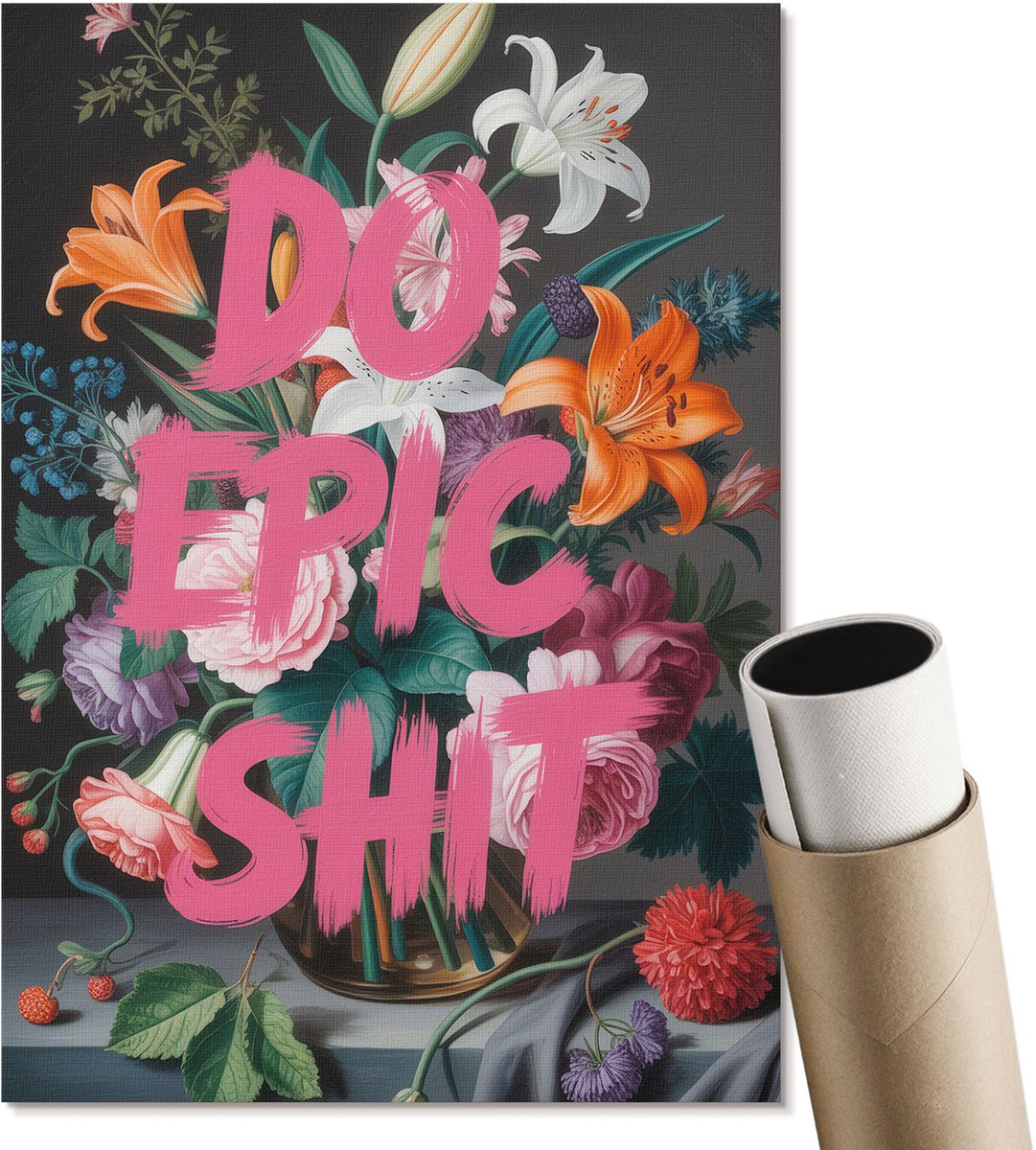 Coloray Polycanvas Poster - Naar Epische Onzin, Bloemen, Schilderen - A4 - Roze Design - Rechthoek - Wandkunst - Woonkamer, Slaapkamer, Kantoor - Expressief