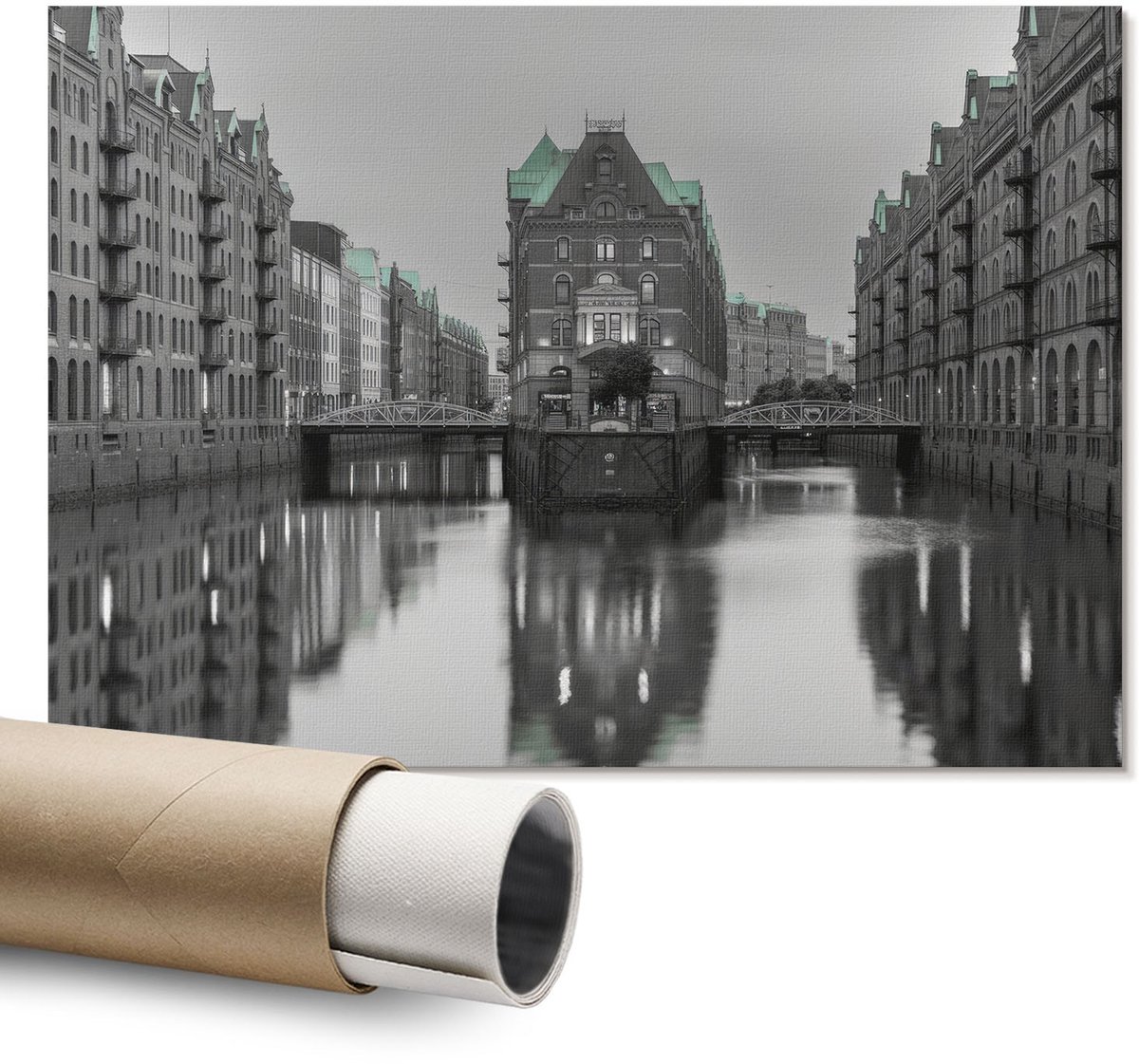 Coloray Polycanvas Wandposter – Stadskanaal, Grijs – A1 – Zwart-Wit Decoratie – Rechthoek – Canvas Wandposter – Kantoor – Modern