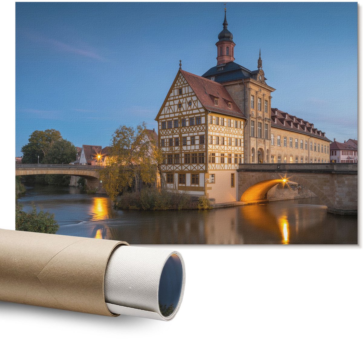 Coloray Polycanvas Wandposter – Stad 'S Nachts, Blauw – A1 – Grijs Kunstwerk – Rechthoek – Decoratieve Wandposter – Slaapkamer – Modern