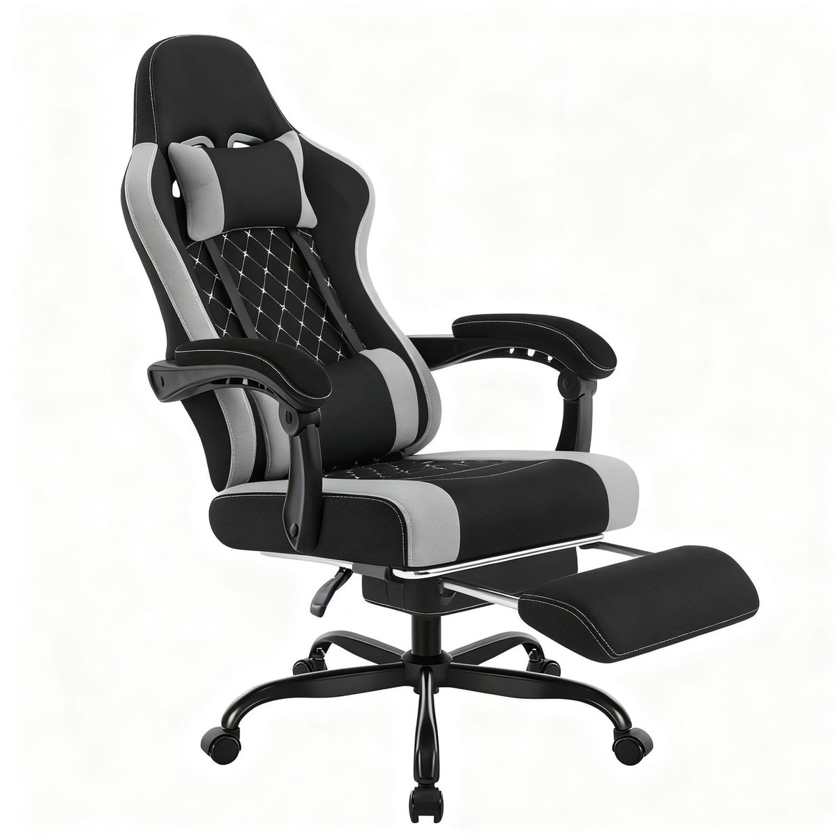 Klarven® Gamingstoel Zwart + grijs - Ergonomische Stoel Met Massage Lumbaalsteun En Usb - Ademend Mesh, Verstelbare Hoofdsteun, Draagvermogen Tot 150 Kg - B 70 x D 70 x H 127 cm