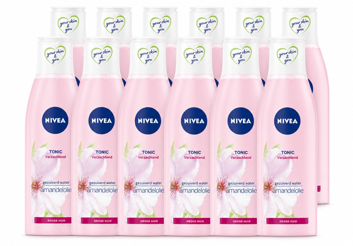 12 x NIVEA - Gezichtstonic - Essentials Verzachtende Tonic - Voor droge & gevoelige huid - Met Amandelolie & Hydramine - 200 ml - Voordeelverpakking - 12 stuks