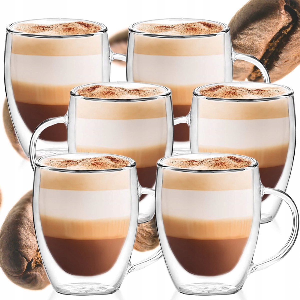 6x Thermische Glazen 300ml met Dubbele Wand & Oor - Ideaal voor Koffie & Thee
