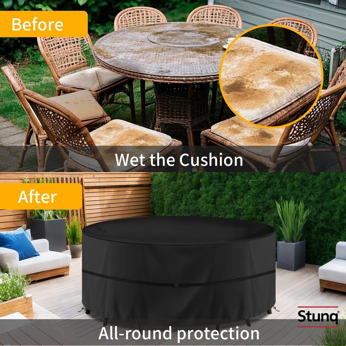 Stunq Waterdichte Tuinmeubelhoes 210D Oxford Ronde Tafel – Zwart