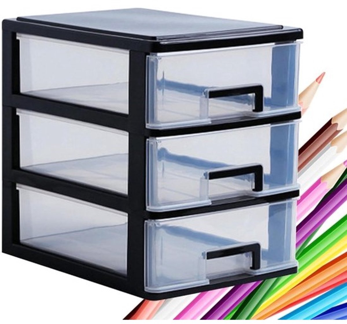 Cosmetica Organizer - Opbergdoos Lades - Bureau Opruimen - Stapelbaar Transparant - 32.5D x 18W x 32.5H cm - Multicolor