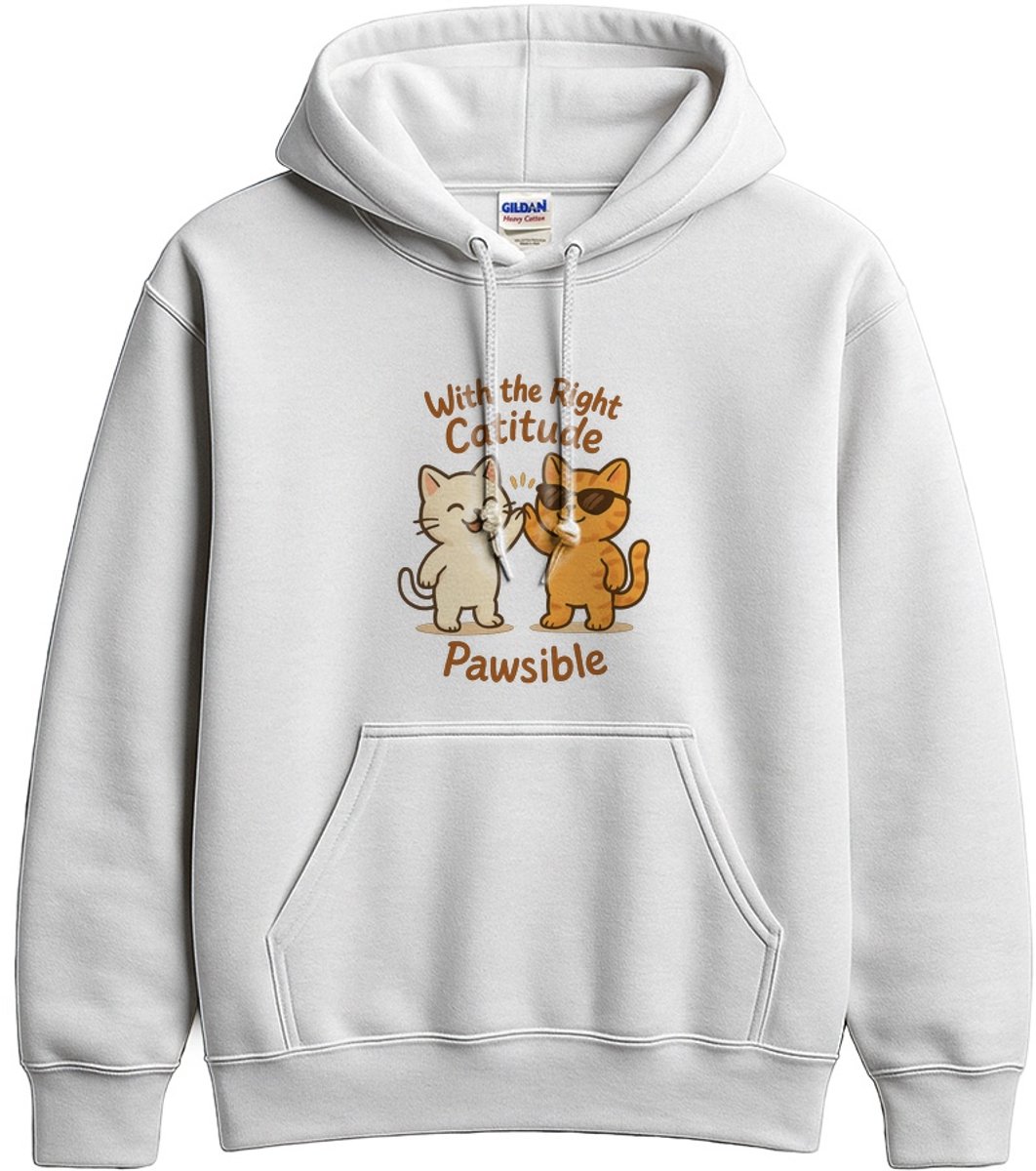 Kattenliefhebber Hoodie – With the Right Catitude, Anything is Pawsible – Leuk Cadeau – Unisex Hoodie voor Dames & Heren – Origineel Cadeau
