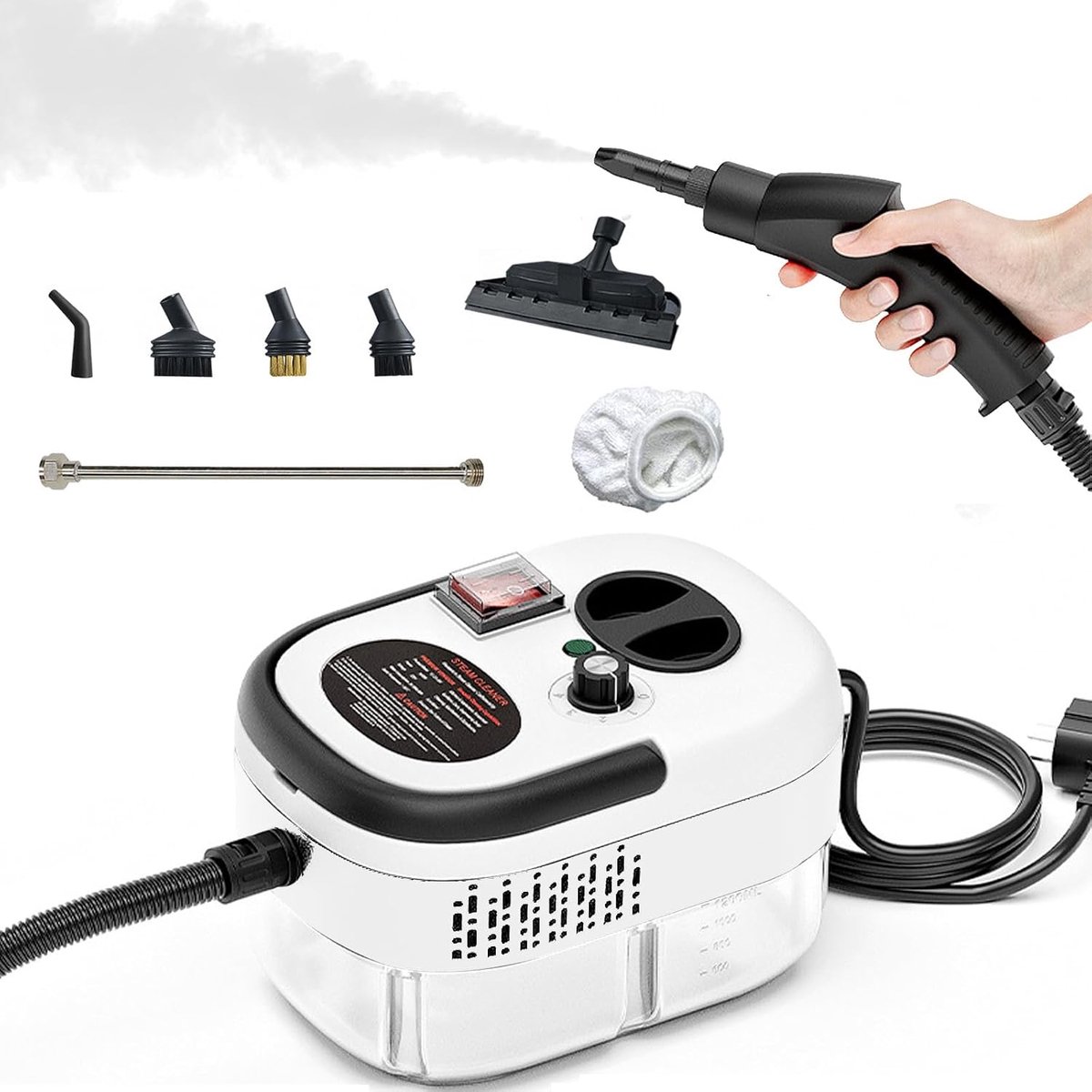 2500 W stoomreiniger, draagbare handstoomreiniger, huishoudelijke stoomreiniger met 1,2 l tank, stoomreiniger met 6 instelbare snelheden en 5 soorten borstelkoppen, stoomreiniger voor pul