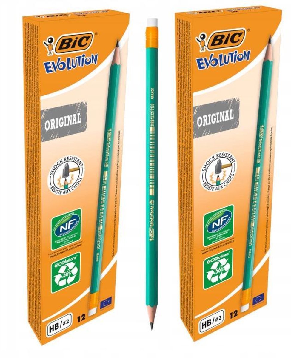 BIC Evolution 655 HB Potloodset met Gum - 24 Stuks