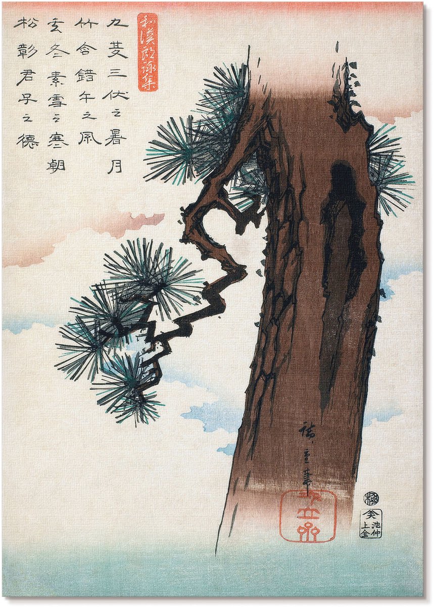 Tulup Polycanvas Wandposter - Japanse Den, Schilderen - A4 - Bruin Design - Rechthoek - Canvasposter - Woonkamer, Slaapkamer, Kantoor - Japanse