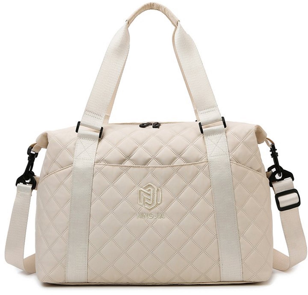 Wishdor Sporttas en reistas - Grote capaciteit en nat vak - Met bagageband en ritsvak - Gewatteerd design - Voor fitness yoga en weekendje weg - Oxford - Beige - 43 x 18 x 28 cm