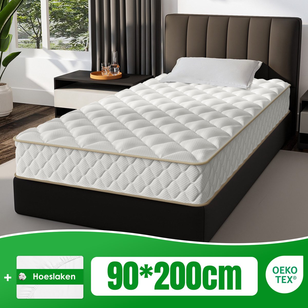 Aiidoits Matras 90 x 200 cm - Pocketvering Matras 25cm Dik - 7 zones - OEKO-TEX Gecertificeerd - Anti-Allergische - Orthopedisch Eenpersoonsmatrassen - H3/H4 Medium Hard - 10 Lagen Hoogwaardige Materialen - Voor Kinderen en Volwassenen