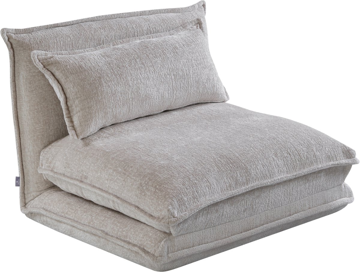 Troonz Slaapstoel Lodi Beige – Inklapbare Slaapbank - Zetelbed – Slaapfauteuil 1 Persoon – Verstelbare Rugleuning