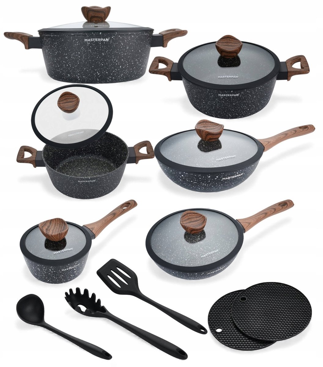 Masterpan Marmite Set 15 Delen - Granietlook, Inductie Geschikt