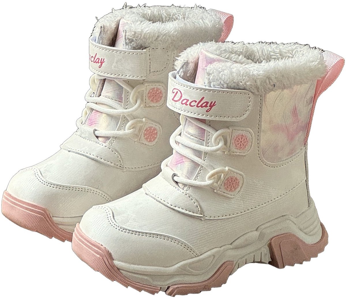 Currero Snowboots Jongens Sneeuwlaarzen Kinderen Winterlaarzen Jongens Gevoerde Winterschoenen Waterdicht Antislip Zool Warm Gevoerd Kinderlaarzen Wit