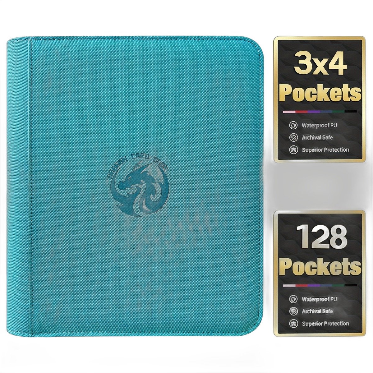 Currero Toploader Binder - Verzamelmap Kaarten - Geschikt voor Pokemon - 4 Pocket - 9 Pocket - 12 Pocket - Trading Card Map - Toploadermap - Blauw Groen - 128 Kaarten