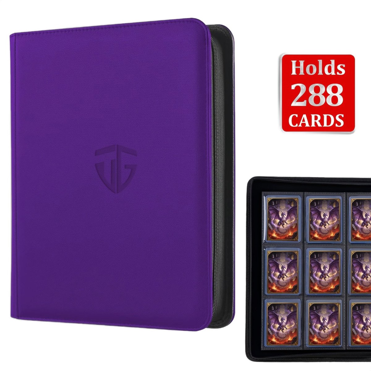 Currero Toploader Binder - Verzamelmap Kaarten - Geschikt voor Pokemon - 4 Pocket - 9 Pocket - 12 Pocket - Trading Card Map - Toploadermap - NieuweDruifPaars - 288 Kaarten