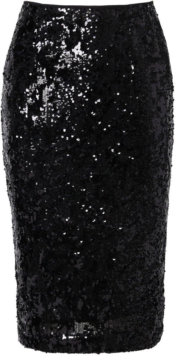 Ulla Popken - Dames - Paillettenrok slim fit maxi-lengte achtersplit - Zwart - Maat 52