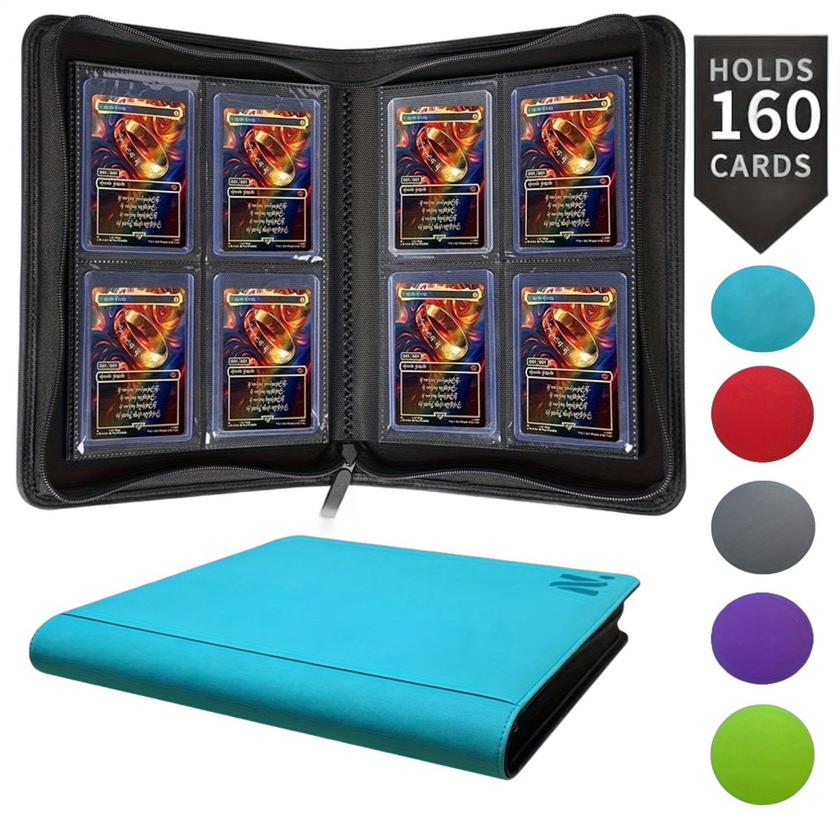 Currero Toploader Binder - Verzamelmap Kaarten - Geschikt voor Pokemon - 4 Pocket - 9 Pocket - 12 Pocket - Trading Card Map - Toploadermap - Hemelsblauw - 160 Kaarten